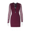 Deep-V Lace Long-Sleeve Sexy Dress