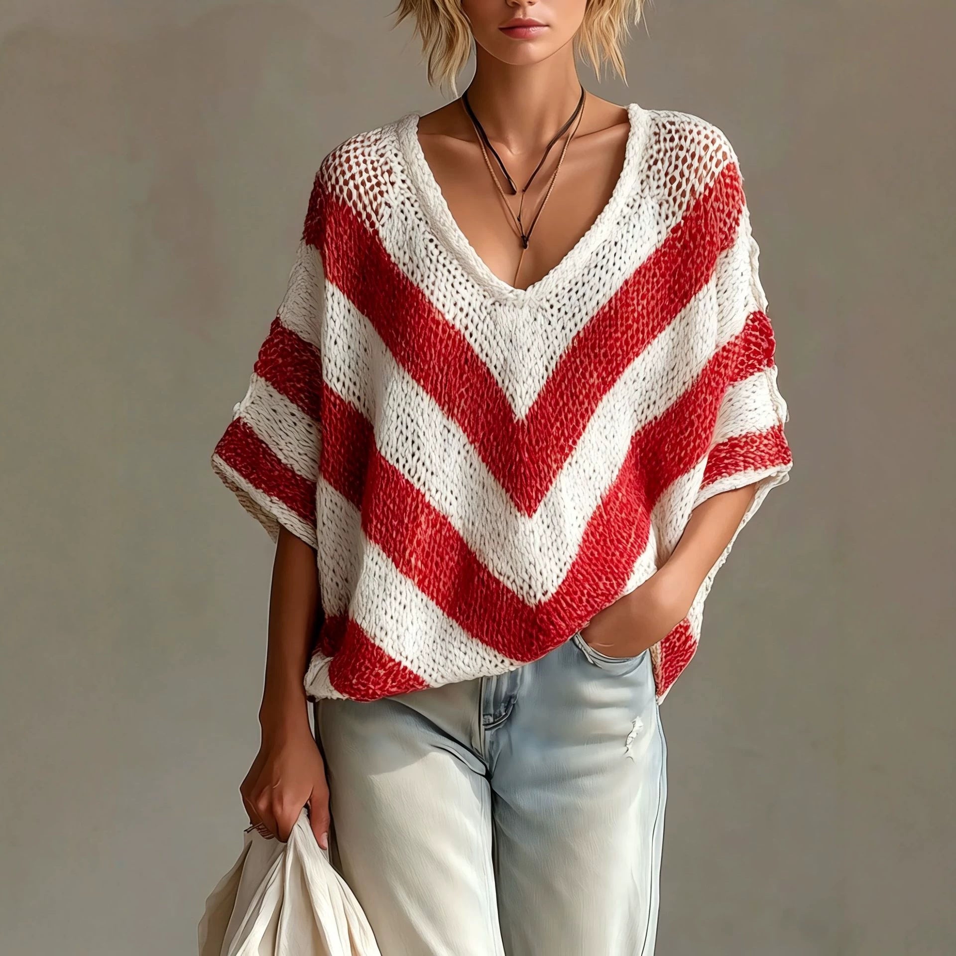 V-neck Short-sleeve knit Sweater