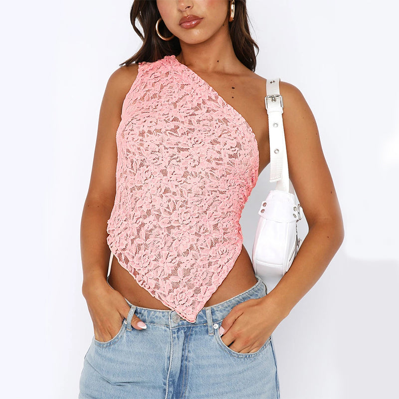 Lace Sloped Neck Vest Womens