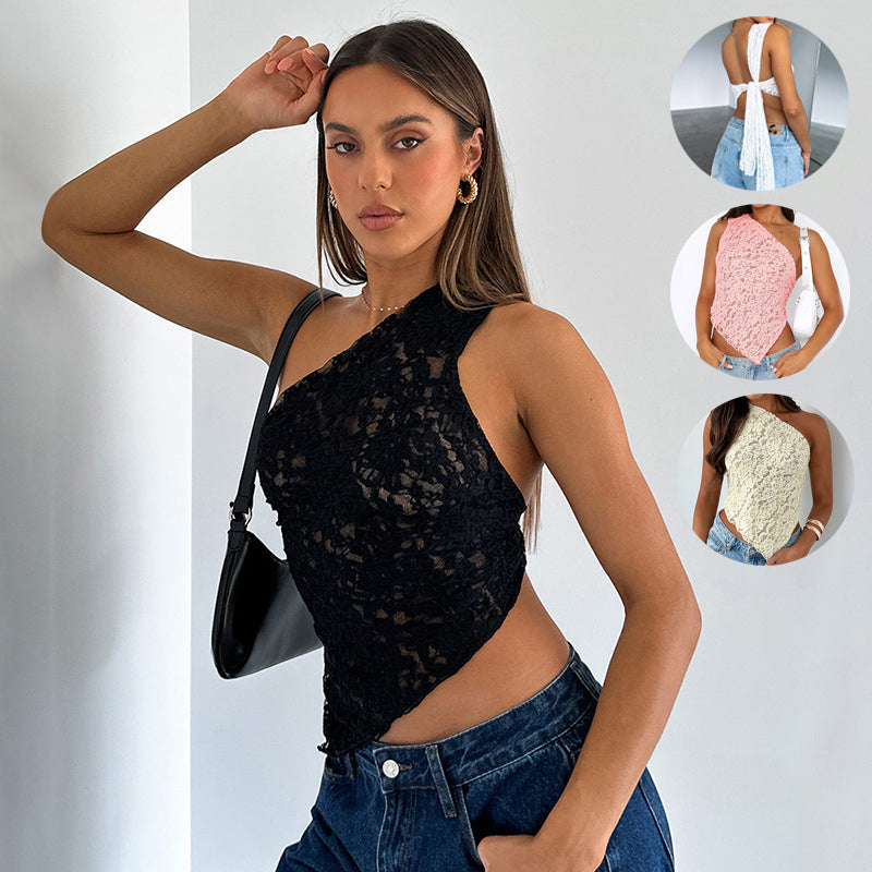 Lace Sloped Neck Vest Womens