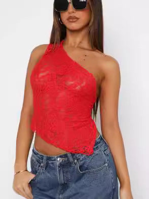 Lace Sloped Neck Vest Womens