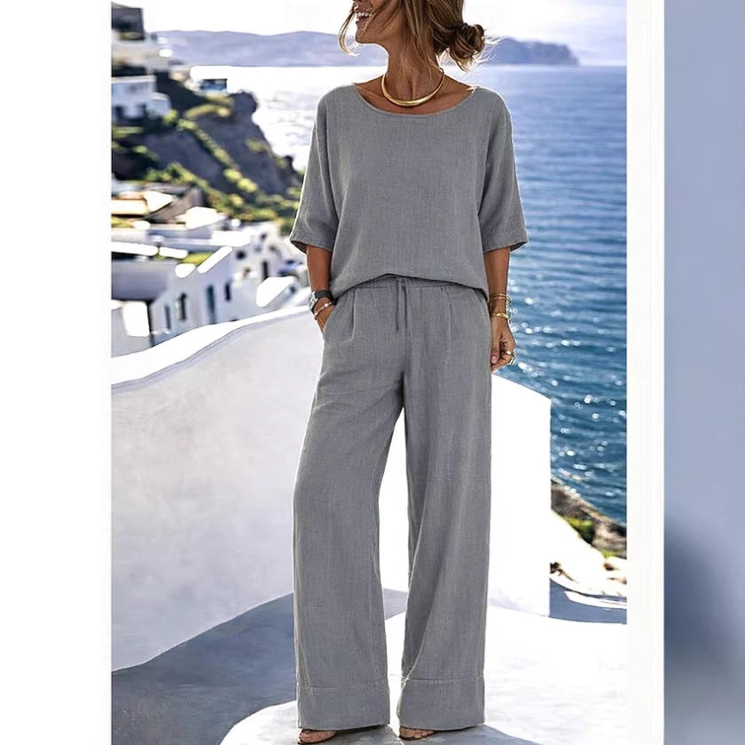 Elegant Short-Sleeve Pants Set