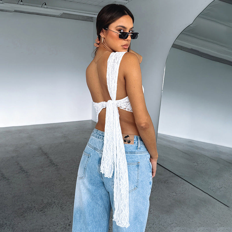 Lace Sloped Neck Vest Womens