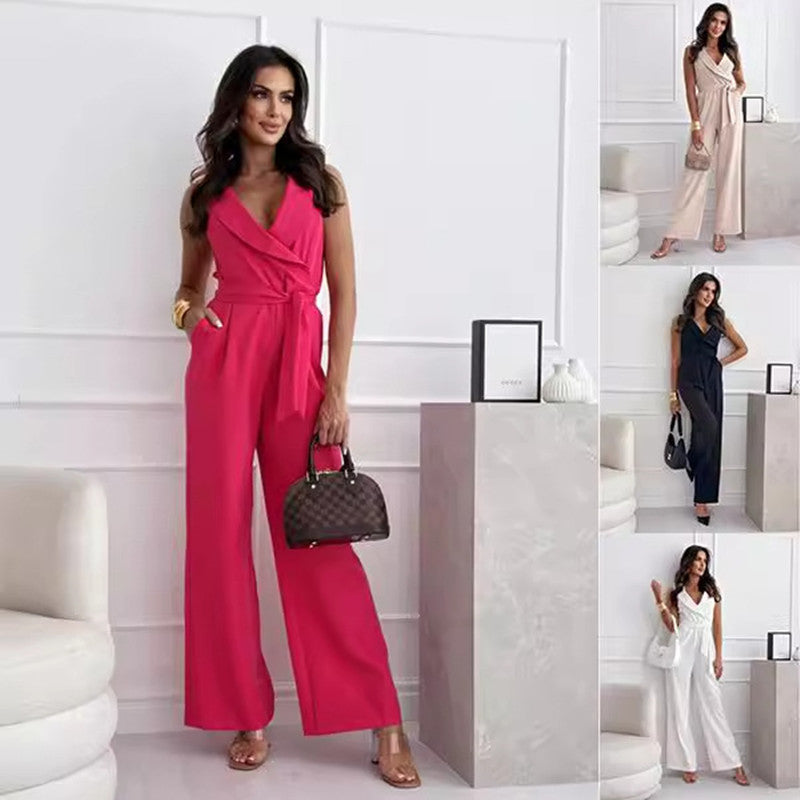 V-neck Jumpsuit Trousers Women's