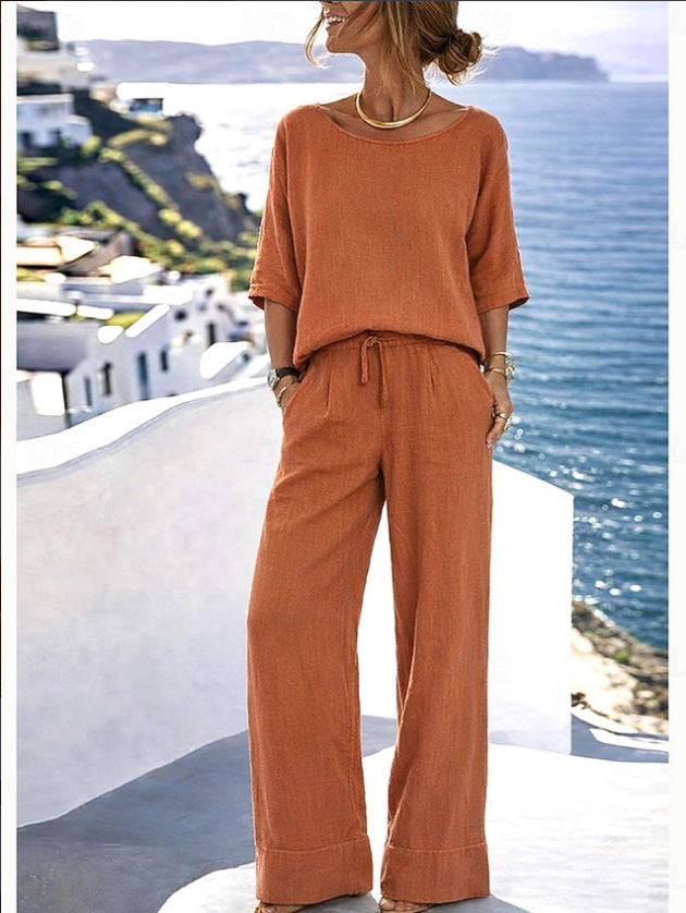 Elegant Short-Sleeve Pants Set
