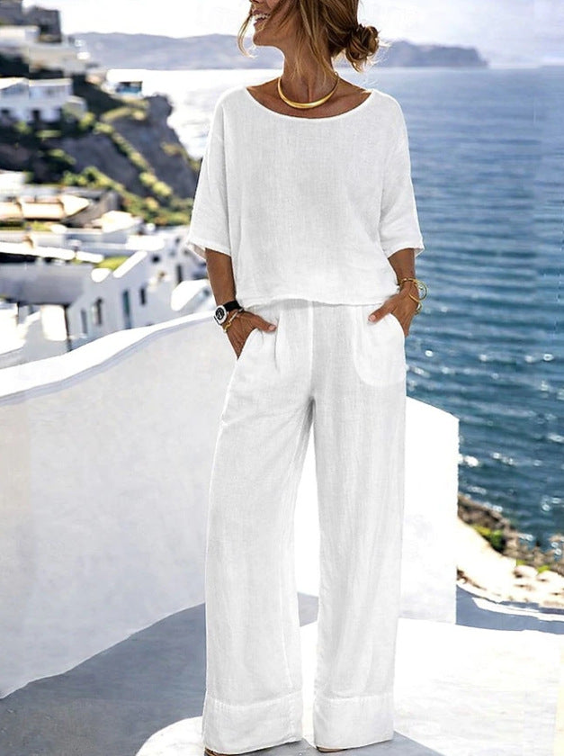 Elegant Short-Sleeve Pants Set