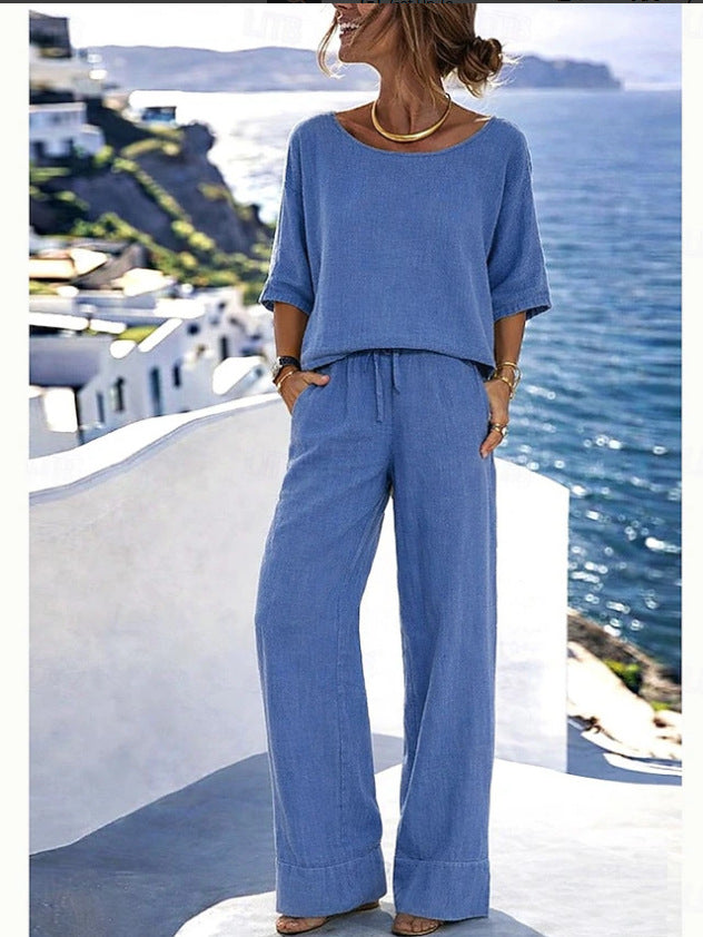 Elegant Short-Sleeve Pants Set