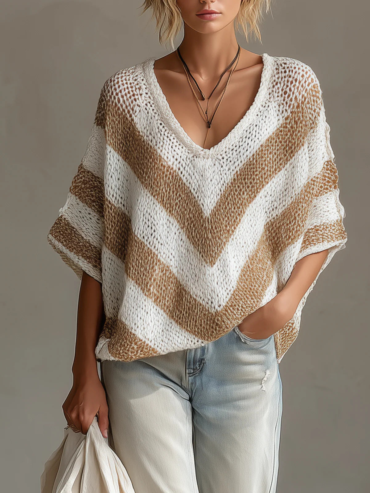 V-neck Short-sleeve knit Sweater