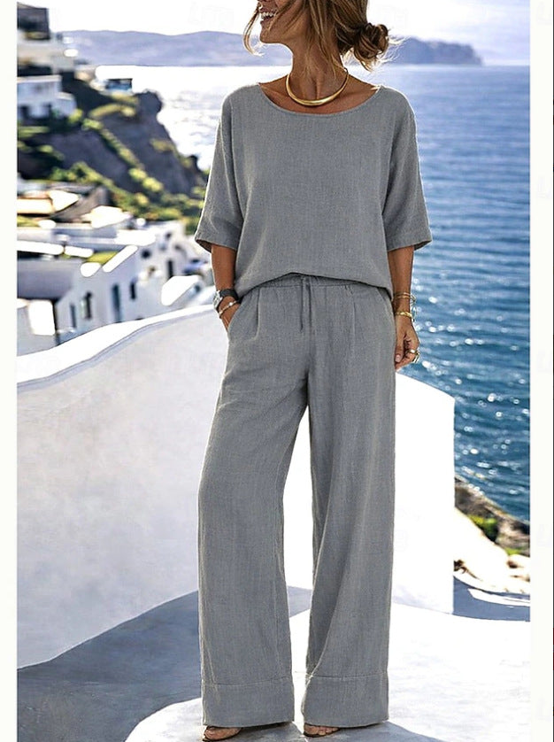 Elegant Short-Sleeve Pants Set