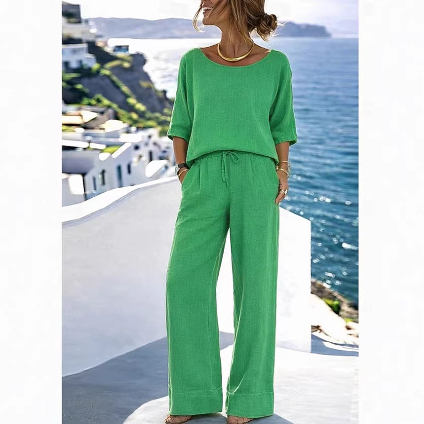 Elegant Short-Sleeve Pants Set