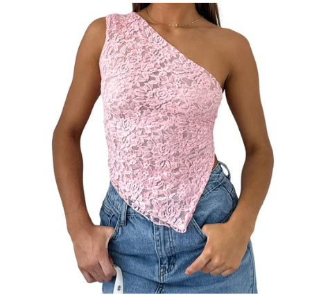 Lace Sloped Neck Vest Womens