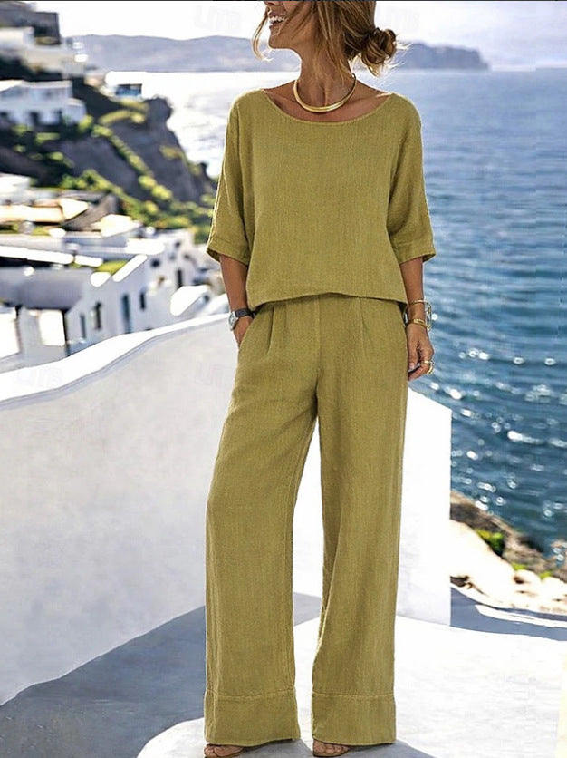 Elegant Short-Sleeve Pants Set