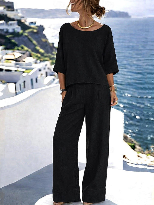 Elegant Short-Sleeve Pants Set