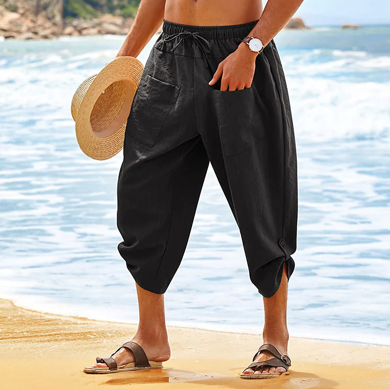 Mens Summer Linen Beach Shorts