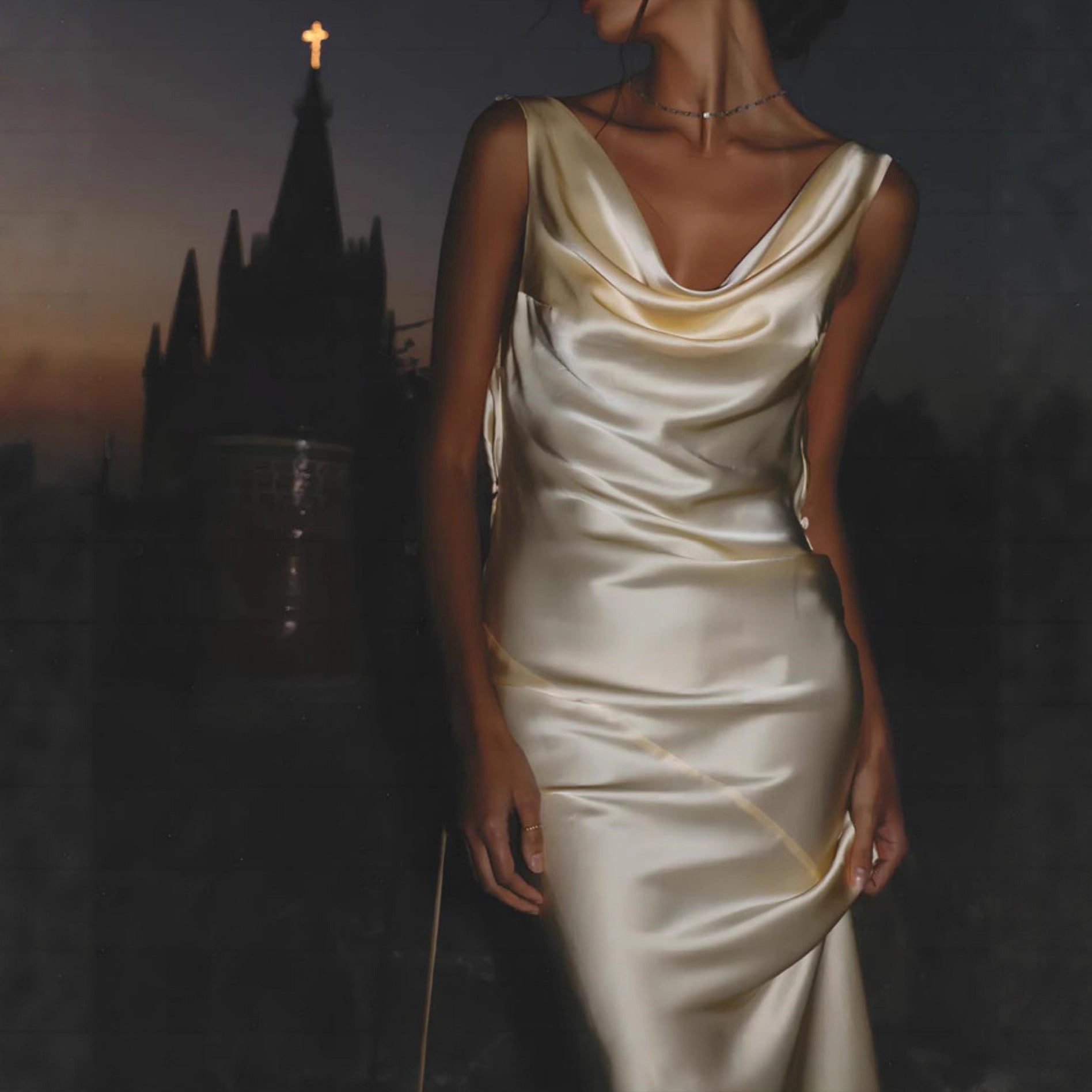 Champagne Satin Casual Dress