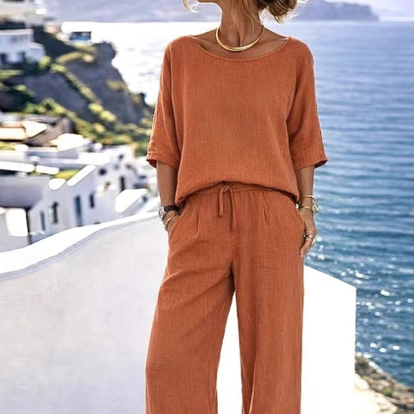 Elegant Short-Sleeve Pants Set