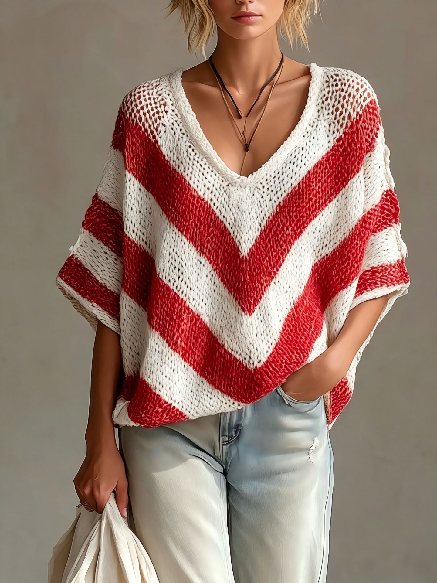 V-neck Short-sleeve knit Sweater
