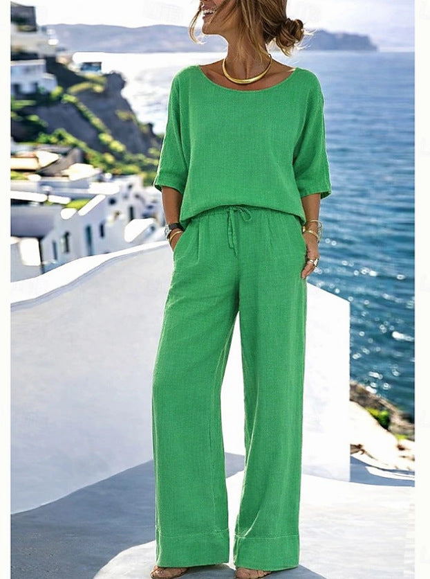 Elegant Short-Sleeve Pants Set